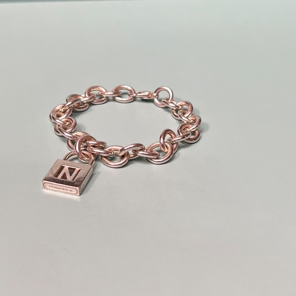 Tiffany & Co Sterling Silver Charm Bracelet with Letter N Padlock Charm - Picture 8 of 14